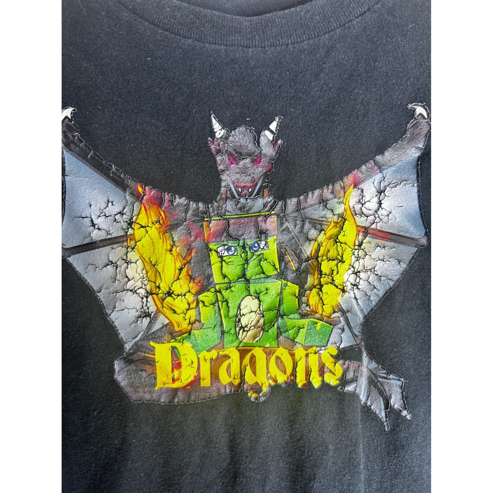 Vintage Port & Company Dragons Graphic T-Shirt Black Ring Spun Cotton Mens Med
